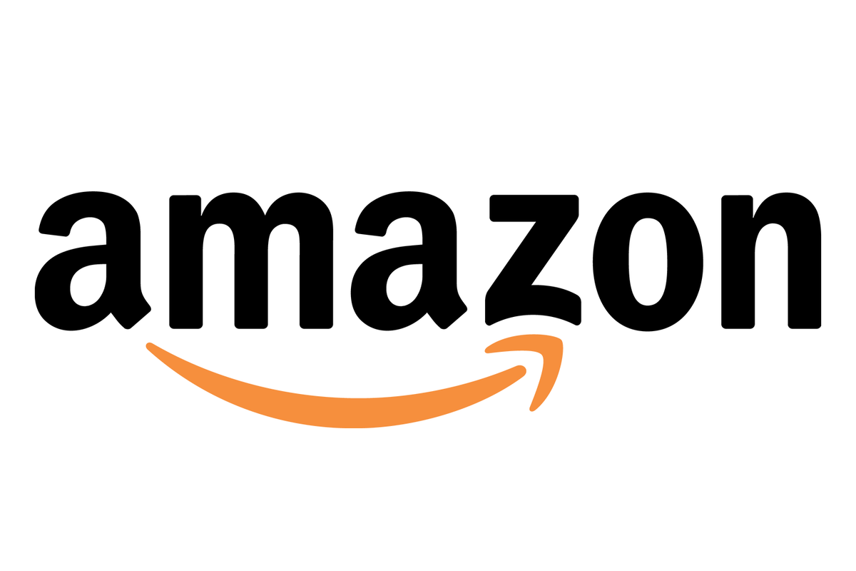 Amazon logo with black text and orange curved line on a white background